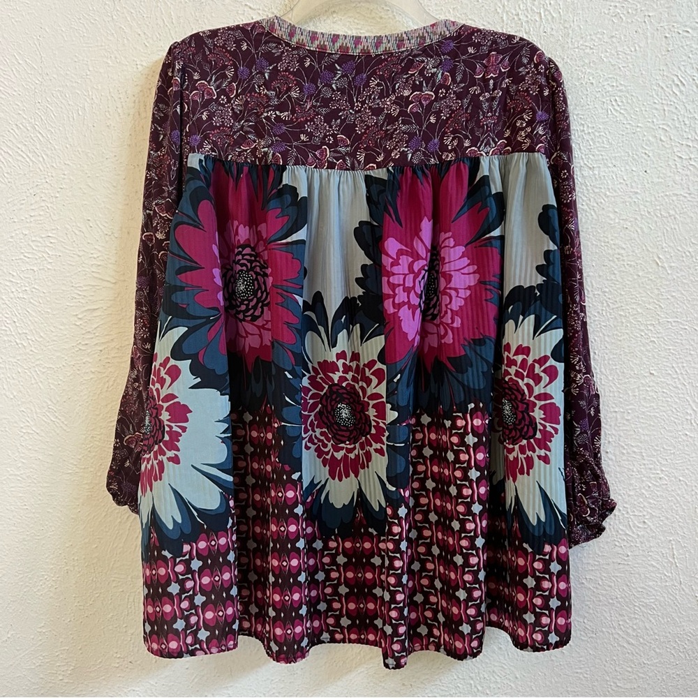 Anthropologie boho purple mixed floral print blouse